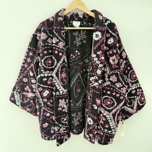 Go Lightly 100% Wool Shawl Topper One Size Purple Floral 3D Knit USA Made Gift